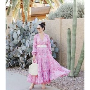 New Feeling Groovy Maxi Dress Size Large Pink Floral New